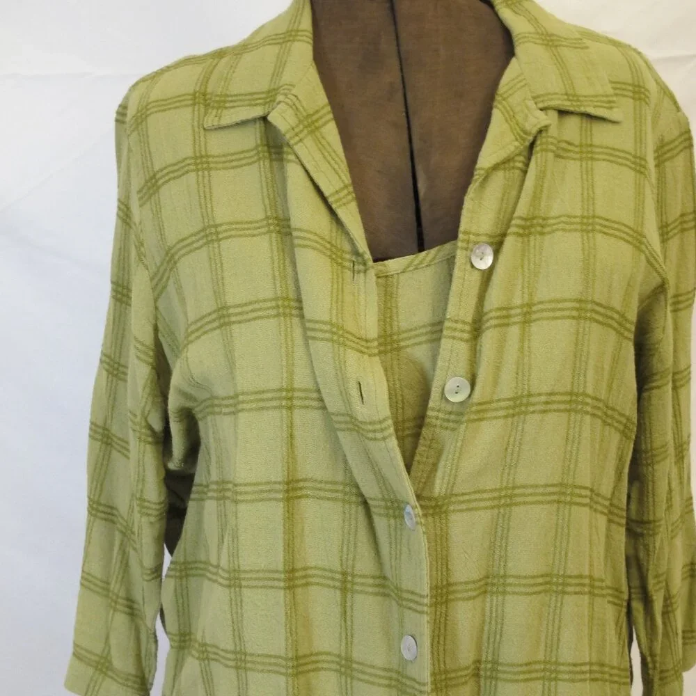 St. Germain olive green windowpane matched set – top and blouse  XL/PXL